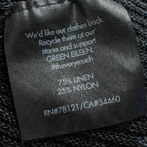 EILEEN FISHER Linen Blend Open Front Cardigan Sweater Large Black Lightweight - Picture 8 of 9